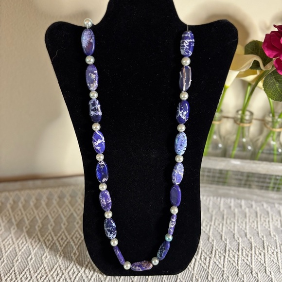 Blue and white Sodalite 26 Stone Necklace 40” - Picture 4 of 4